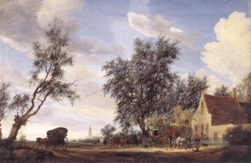  land - Halt in einem Inn Landschaft Salomon van Ruysdael